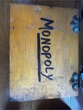 Handmade Vintage Wooden Marked “Monopoly” (w. rock collection by world traveler)